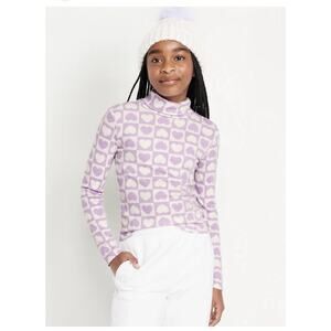 Old Navy Purple Hearts Mock Neck Turtle Neck Long Sleeve Girls Top Size XL 14-16